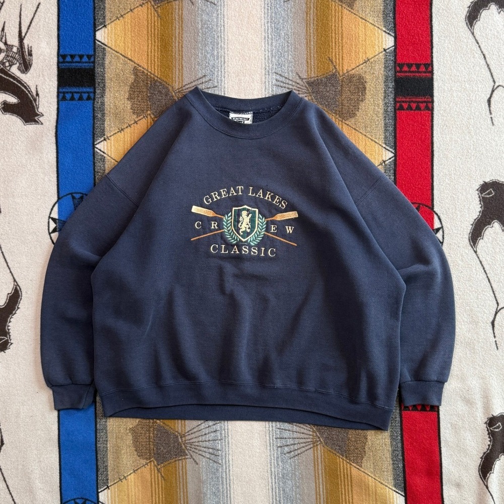 Vintage Lee Heavyweight Sweatshirt Great Lakes Crew Navy Blue Embroidered 2XL